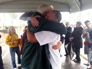Pat Ford and Mike Hanson at Mike's release from Donovan State Prison